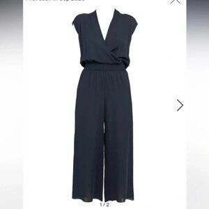 Theory Cropped Wrap-effect Silk-georgette Jumpsuit In Navy